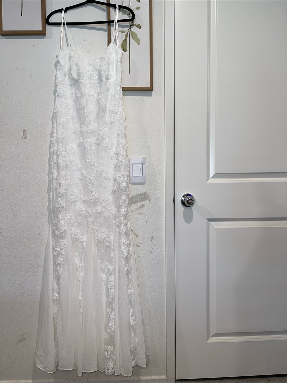 White Floral Appliqué Spaghetti Strap Gown